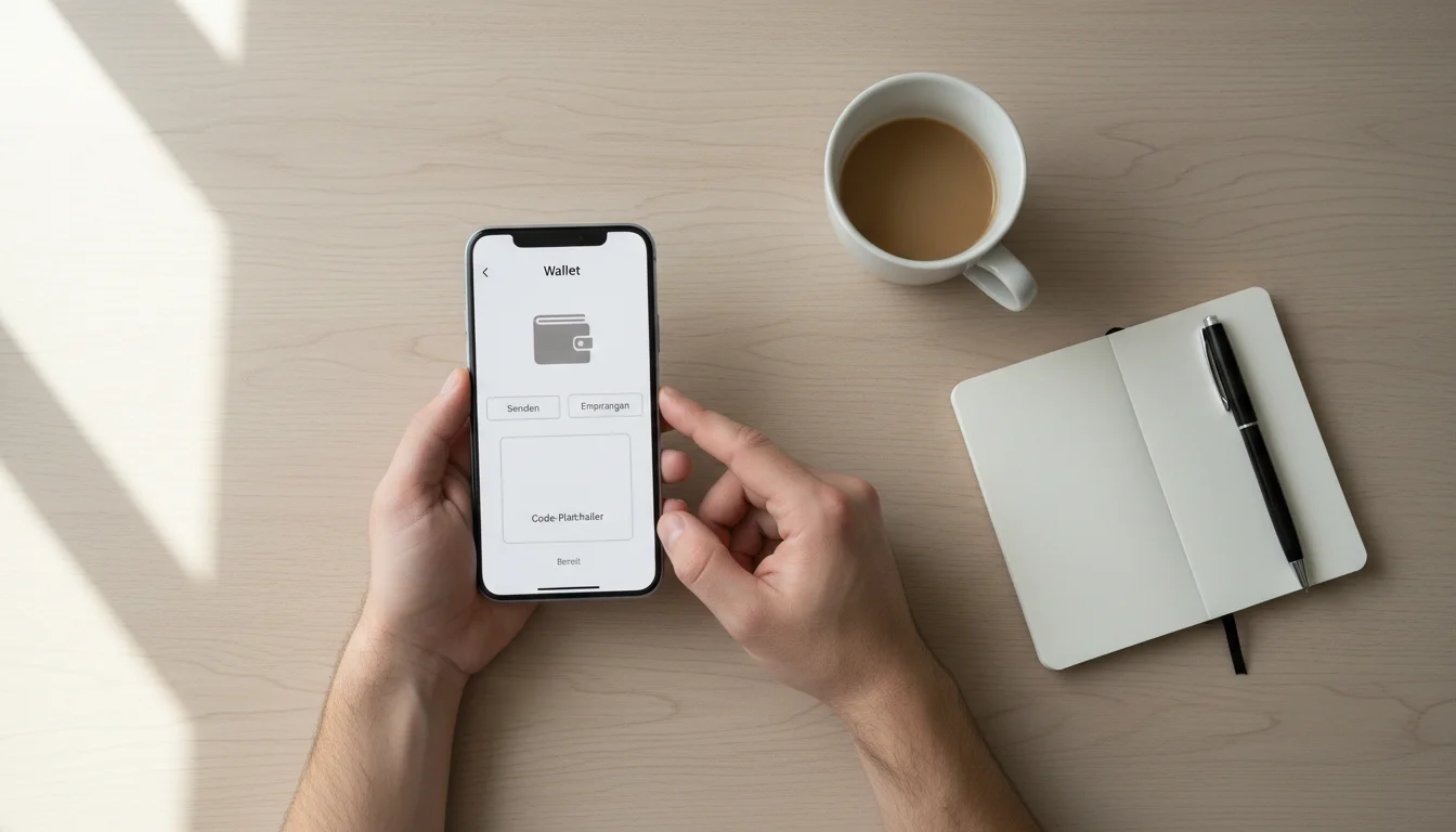 Person richtet eine Bitcoin-Wallet auf dem Smartphone ein für Sportwetten