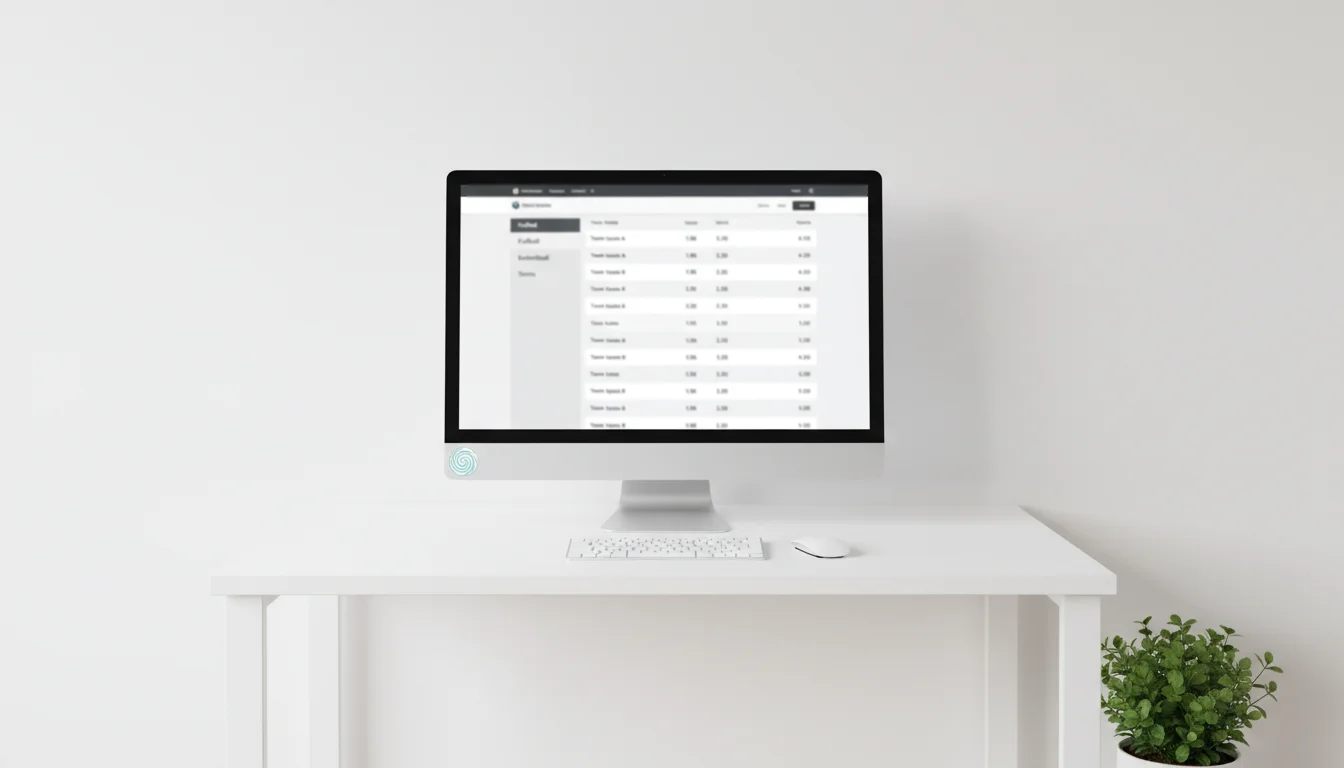 Desktop-Monitor mit geöffneter Sportwetten-Webseite in einem modernen Büro
