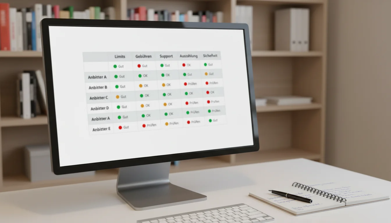 Übersichtlicher Vergleich von Krypto-Buchmachern auf einem Monitor