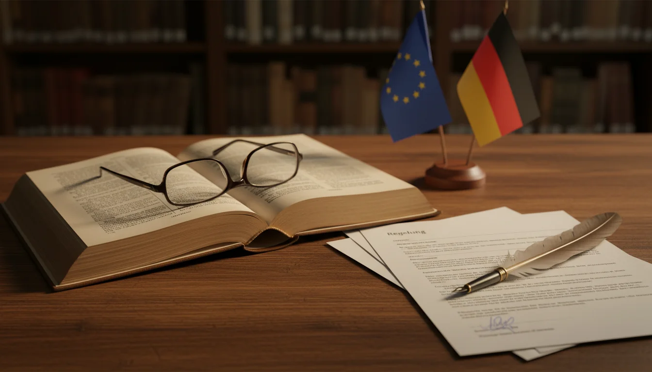 Dokumente und Gesetzbuch auf einem Schreibtisch zur deutschen Glücksspielregulierung